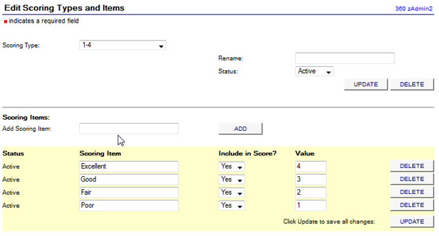 The Edit Scoring Types and Items page
