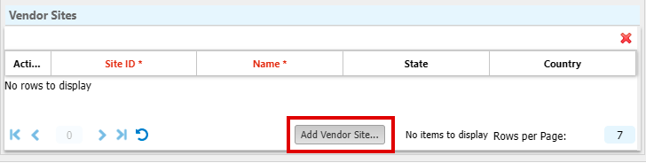 Edit Employer Dialog scrolled down to Vendor sites and Add Vendor Site button highlighted
