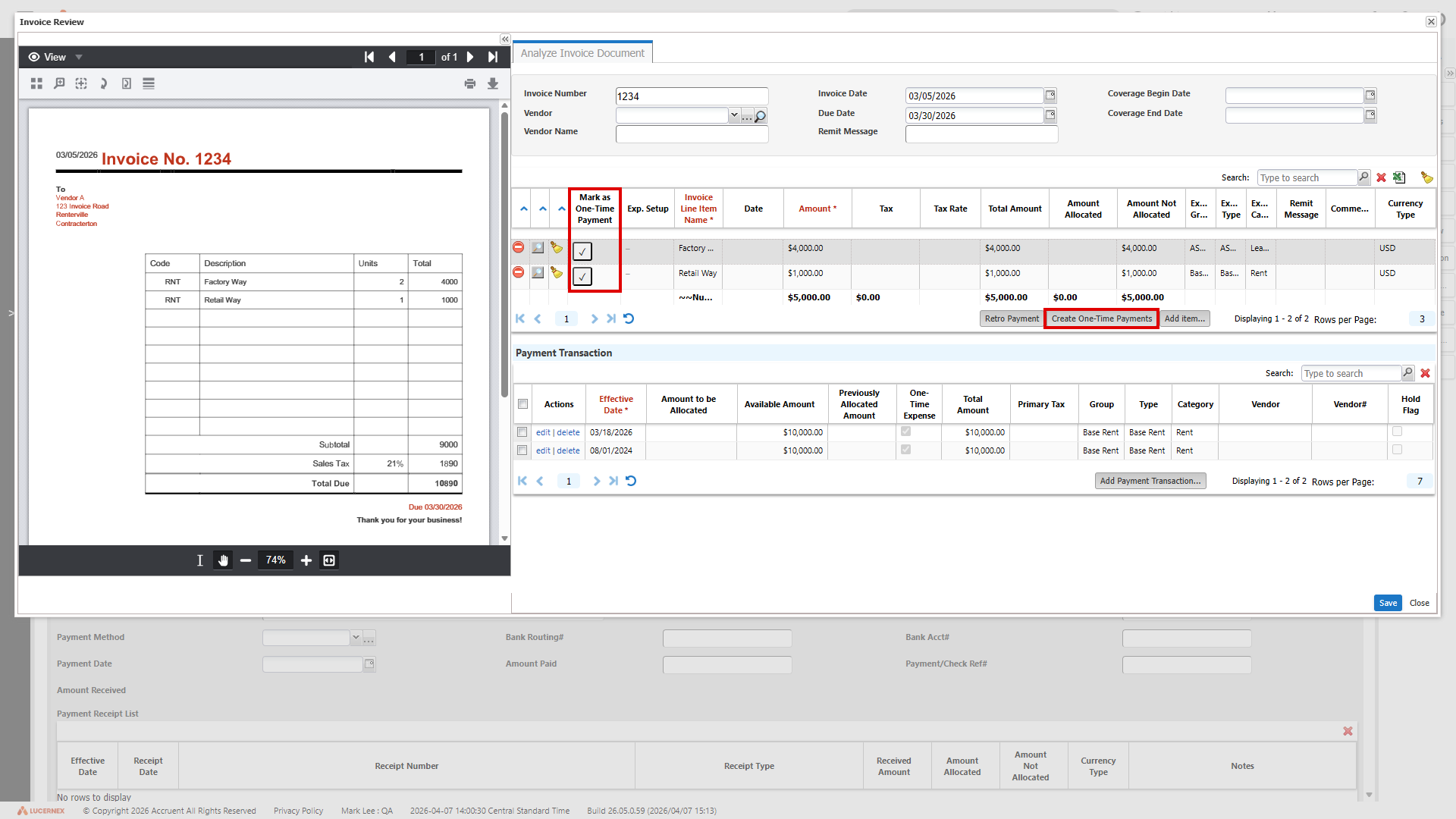 Invoice review dialog