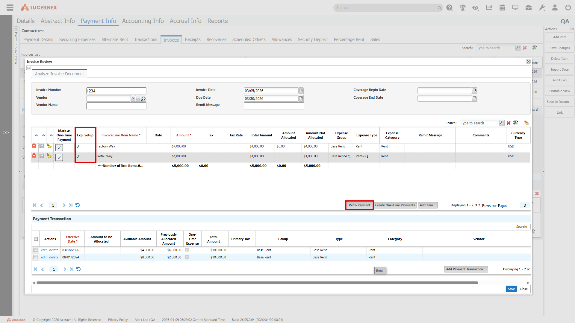 Invoice review dialog