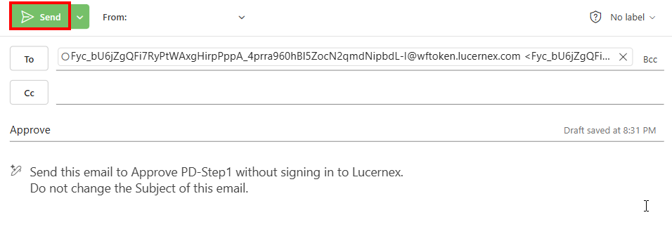 Email with action ready to send