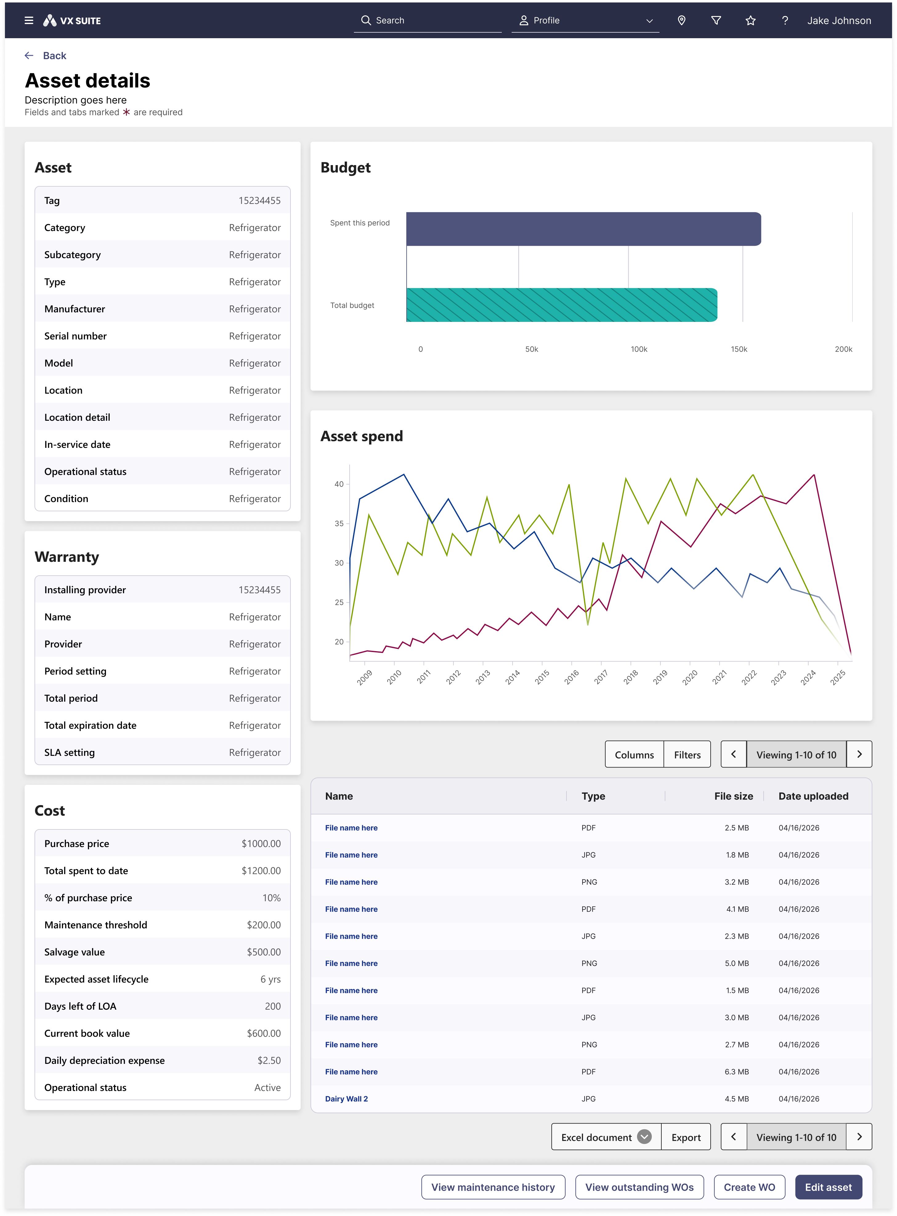 Asset details interface